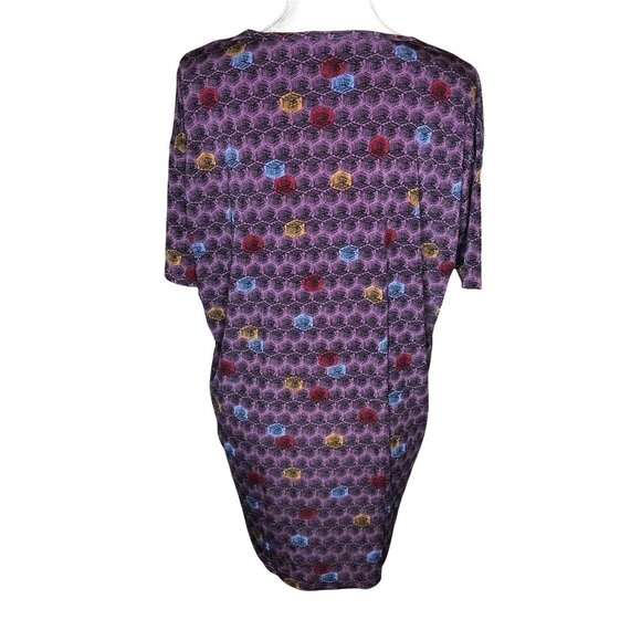 LuLaRoe Irma XXS Purple Geometric Print Short Sleeve Tunic Top Hi Low Hem - Picture 6 of 10
